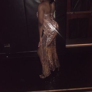 Gold sequins strapless dress